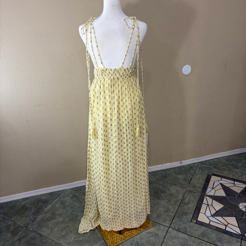 En Creme Womens Deep V-Neck Light Yellow Maxi Dress Sz S Wedding Party Beach EUC - Picture 9 of 16